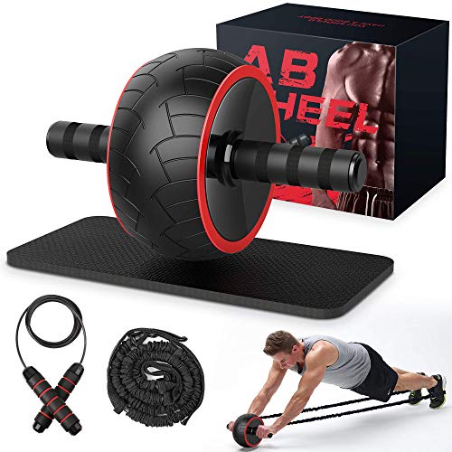 Ab Roller Wheel , Ab Wheel Exercise Equipment for Home Gym, Ab Roller for Abs Workout, Ab Machine with Knee Pad, Resistance Bands, Jump-ropes, Perfect Fitness Equipment for Men Women Abdominal Exercise