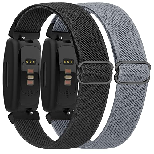 Vancle Bands for Fitbit Inspire 2 Bands, Compatible with Fitbit Inspire 2 / Inspire HR/ Inspire band for Women & Fitbit Ace 3 / Ace 2 for Children, Soft Loop Breathable Stretchy Straps (Black+Blue gray)
