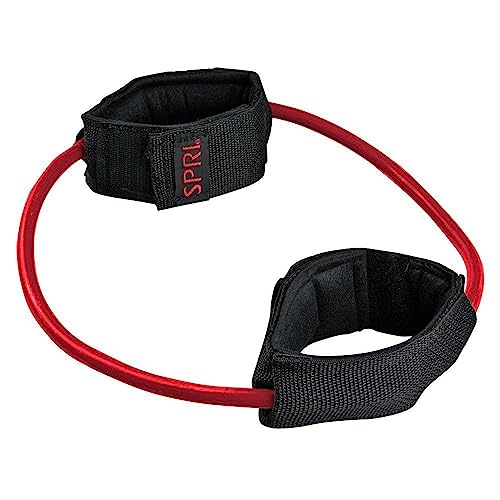 SPRI Xercuff Leg Resistance Band Exercise Cord with Non-Slip Padded Ankle Cuffs, Red, Medium