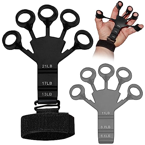 Hand Grip Exerciser, Grip strength Trainer, Gripster, Finger Strengthener, Hand Gripper, Strength Training Equipment, Hand’s Rehabilitation Traning and Two Adjustable Wrist Strap(Black&Gray)