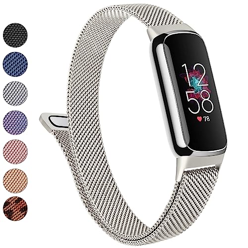 Metal Band for Fitbit Luxe Bands Women Men, Stainless Steel Mesh Loop Adjustable Magnetic Wristband Replacement Strap Compatible with Fitbit Luxe Fitness and Wellness Tracker (Starlight)