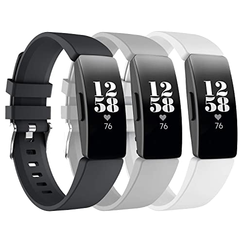 3 Pack Bands for Fitbit Inspire/Inspire HR/Ace 2 Fitness Tracker,Silicone Fitness Sport Wristbands for Women Men Large(Black+white+gray)