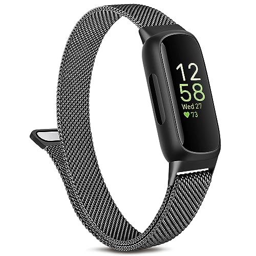 Metal Band Compatible with Fitbit Inspire 3 Bands Women Men, Stainless Steel Mesh Loop Adjustable Magnetic Wristband Replacement Strap for Fitbit Inspire 3 Fitness Tracker (Black)