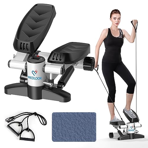 Mini Mute The Sound Stair Stepper,300LBS Loading Capacity, with LCD Monitor Floor mat Resistance Rope Hydraulic Fitness Stepper for Home Desk or Office Workouts-Black & White