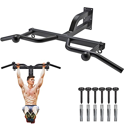 Kipika Heavy Duty Wall Mounted Pull Up Bar, 24″ Wall to Bar Spacing, Multifunctional Chin Up Bar, Ball Finger Grip Training, Body Workout Home Gym System, Resistance Bands Training
