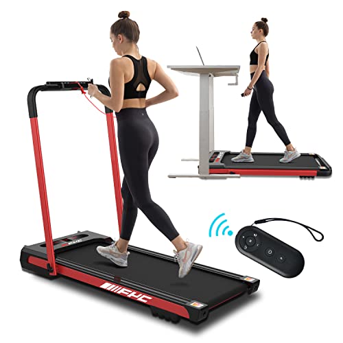 FYC Under Desk Treadmill for Home 2-in-1 Folding Treadmill 2.5HP Compact Treadmill Exercise Workout Electric Foldable Running Machine Portable Treadmill for Running and Walking, Installation-Free, Red