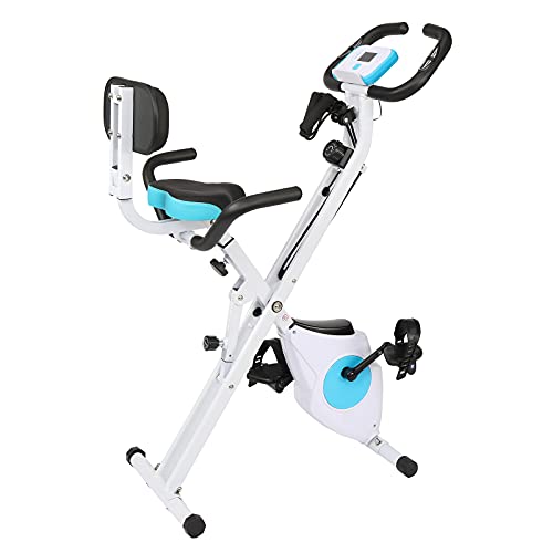 Ktaxon 3 In 1 Folding Exercise Bike, Foldable Stationary Bike with Arm Workout, Backrest & Cushy Seat, 8 Levels of Magnetic Resistance Portable Indoor Fitness Bikes for Men, Women (White)