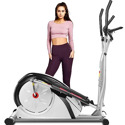 FUNMILY Elliptical Machine, Elliptical Training Machines with Pulse Rate Grips LCD Monitor and 8 Levels Resistance for Home Office Use, Max Capacity Weight 350LBS