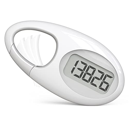 Simple 3D Step Counter, Walking Pedometer, Steps Tracker with Neck Lanyard / Carabiner for Men Women Teens Adults Seniors (White)