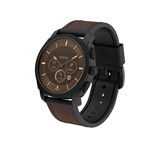Fossil Machine Gen 6 Hybrid 45mm Stainless Steel and Leather Smart Watch, Color: Black/Brown (Model: FTW7068)
