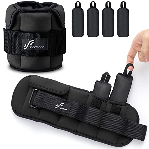 Sportneer Adjustable Ankle Weights for Men Women: 2-7 Lbs Pair Set Upgraded Strength Training Leg and Arm Weights for Yoga, Walking, Running, Aerobics, Gym, 0.9-3.5 lbs Each Pack, 2 Pack 1.8-7 lbs, Black
