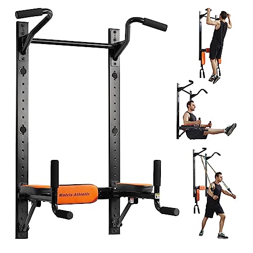Matrix-Athletic Wall Mounted Foldable Dip Station Pull Up Bar for Home Gym, Multi-Function Fitness Rack, Strength Training Dip Stands, Resistance Band Tube Organizer