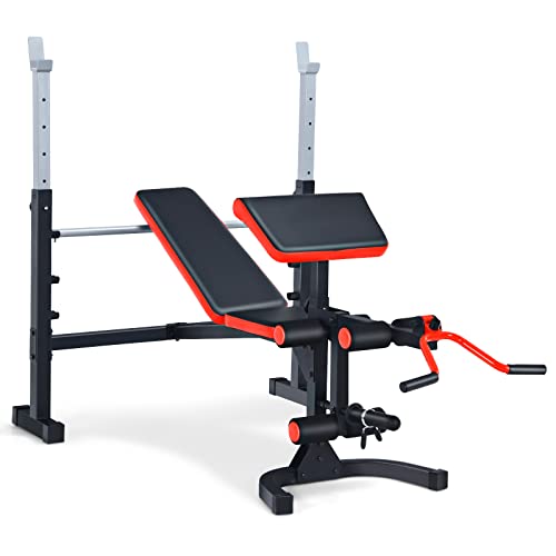 GYMAX Adjustable Olympic Weight Bench with Squat Rack, Preacher Curl & Leg Developer, Lifting Press Exercise Equipment for Full Body Strength Training, Home Gym Multifunctional Workout Bench Set