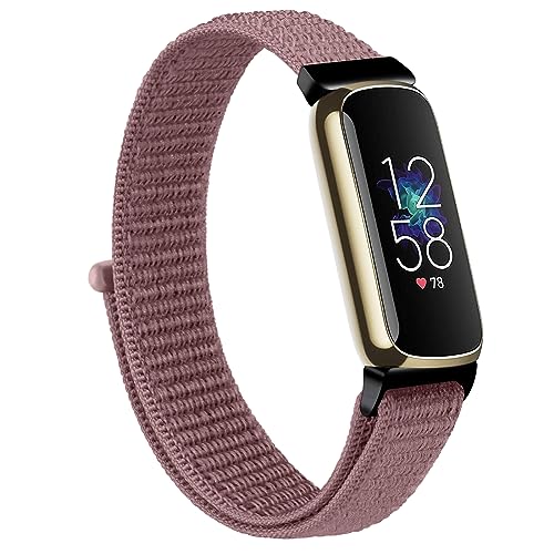 Vanjua for Fitbit Luxe Bands Women Men, Soft Nylon Adjustable Breathable Sport Wristband Replacement Strap Compatible with Fitbit Luxe Fitness Tracker (Smoke Violet)