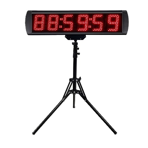 GANXIN 5 Inch LED Race Clock with Tripod for Running Events,Marathon Countdown Clock,Gym Timer Clock,Count Up,Stopwatch,Wireless Remote Control&APP Control,5 Levels Brightness Adjustable (Red)