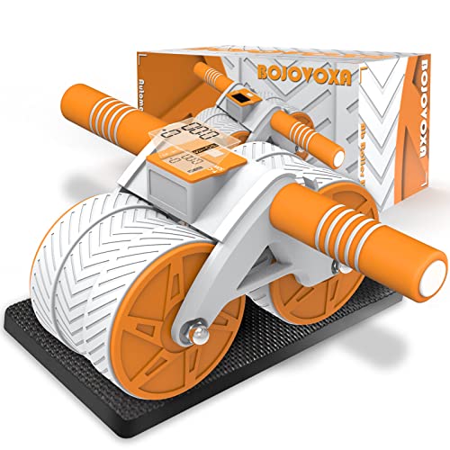 BOJOVOXA Automatic Rebound Ab Roller Wheel, Double Wheel Abdominal Workout Equipment with LCD Intelligent Display & Knee Pad Mat, Ab Core Strength Trainer for Beginners & Advanced Home Gym Exercise