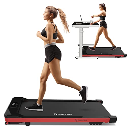 Walking Pad Treadmill Under Desk Treadmill 300lb Capacity, Mini Standing Desk Treadmill for Office Under with Remote Control – Walking Jogging Machine for Home Office(Red)