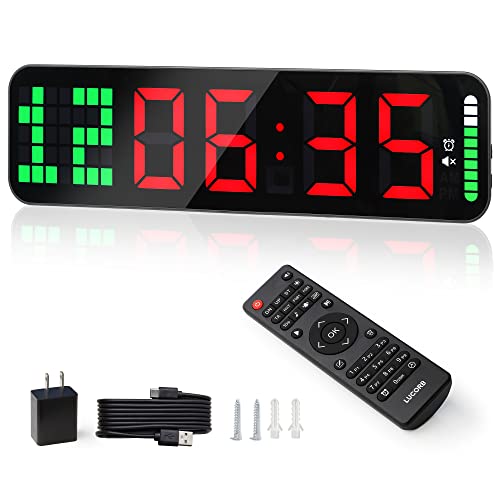 LUCORB Gym Timer, 15″ Large Digital Wall Clock for Interval Workout with Time Progress Bar Countdown/Up Stopwatch, Remote Control for Home Gym Garage Boxing Crossfit Fitness