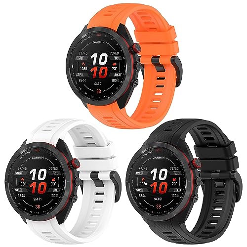 TenCloud [3 Pack Fit for Approach S70 47mm Band Breathable Silicone Sport Bands Wristband Accessories Compatible with Garmin Approach S70 (47mm) for Men (Black+Orange+White)