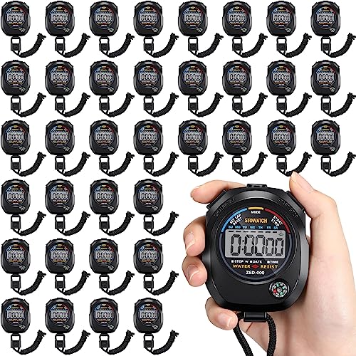 Maxdot 40 Pcs Sport Stopwatch Timer Electronic Digital Stop Watches Timer Waterproof Stopwatch Multi Function Timer Large Display with Date Time Alarm Function Stopwatch for Kids Coach Referee Sport
