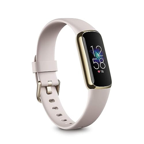 Fitbit Luxe Fitness and Wellness Tracker with Stress Management, Sleep Tracking and 24/7 Heart Rate, One Size S L Bands Included, Lunar White/Soft Gold Stainless Steel, 1 Count