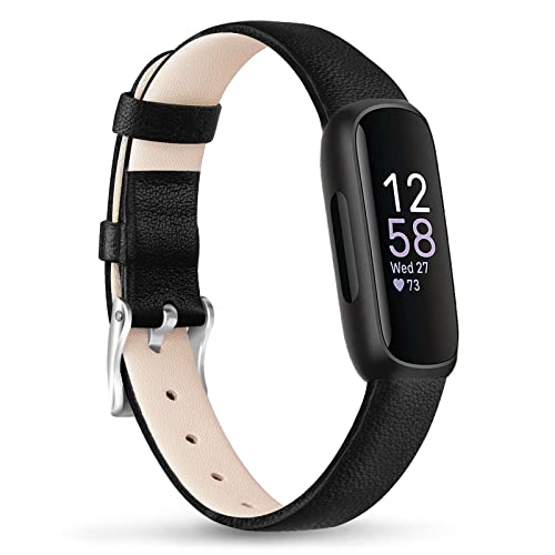 Attbbon Leather Bands Compatible with Fit bit Inspire 3 Band/Inspire 2 Bands/Inspire HR/Inspire/Ace 2/Ace 3 Smart Watch Wristbands for Women Men, Soft Adjustable Slim Leather Band Compatible with Inspire 3/Inspire 2 Fitness Tracker