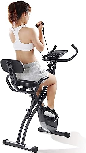 Folding Magnetic Upright Exercise Bike with Pulse Sensor, LCD Monitor Indoor Cycling Bike Stationary Bike Recumbent Exercise Bike with Arm Resistance Bands, Perfect for Home Use