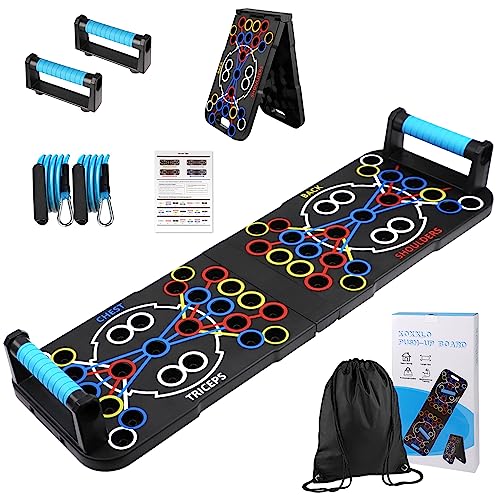 Koxxlo Push Up Board, Multi-Functional Foldable 54 in 1 Push Up Bar with Resistance Bands, Portable Pushup Board, Push Up Handles for Floor, Professional Strength Training Equipment for Men&Women