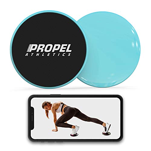 PROPEL ATHLETICS | Set of 2 Premium Core Sliders with Free Workout Video & Travel Bag | Dual Sided for Hardwood or Carpet | Ab Workout Equipment | Gliding Discs | Sliders for Working Out (Turquoise)
