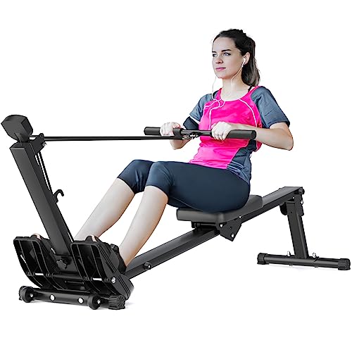 Rowing Machine Foldable, Rower Machines for Home Use with LCD Monitor & Comfortable Seat Cushion, Folding Rowing Machine for Home Exercise