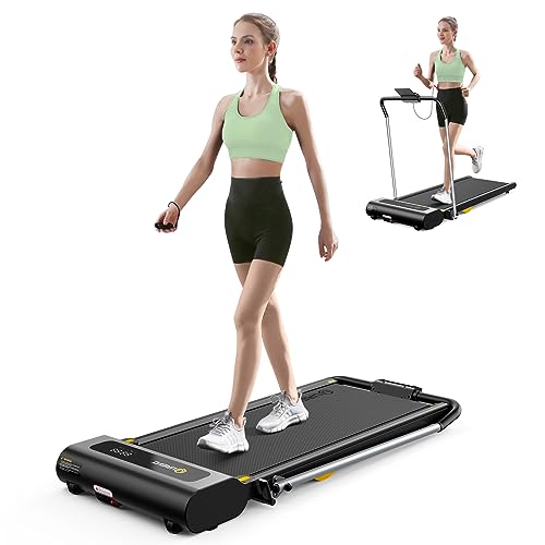 UREVO Under Desk Treadmill, Walking Pad, 2 in 1 Folding Treadmill with Smart Rotary Console, Remote Control and LED Display, 2.5 HP Treadmills for Home Office