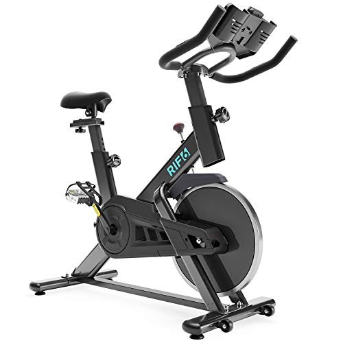 RIF6 Exercise Bike – Indoor Cycling Bike with Phone and Tablet Mount, 40 Lb Flywheel and Belt Drive System – Stationary Bike with Adjustable Seat, Bottle Holder, LCD Monitor and Heart Rate Sensor