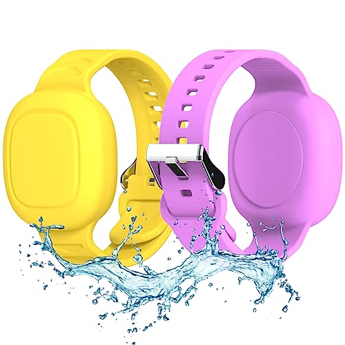2-Pack Silicone Bracelet for Galaxy SmartTag Waterproof, Kid Wristband Smart Tag Holder Case Cover Compatible with Galaxy SmartTag, Adjustable Hidden SmartTag Bracelet for Kids Elderly(Purple+Yellow)
