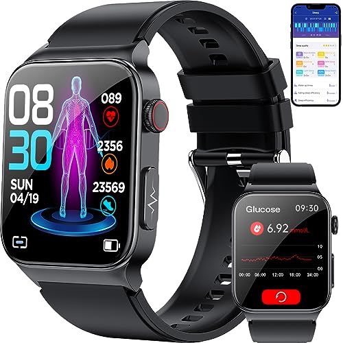 Blood Glucose Monitor Smart Watch for iPhone Android Bluetooth Calling 2023 Upgraded Non-invasive Blood Sugar Test Smartwatchs Men Women with Heart Rate Blood Oxygen Pressure HRV Fitness Tracker Watch