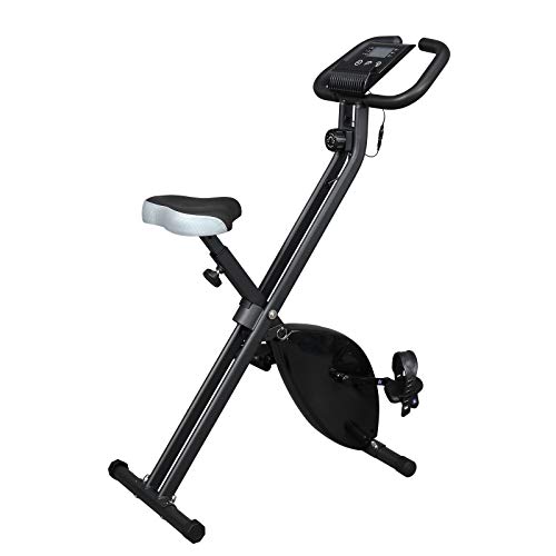 Ktaxon Folding Exercise Bike, 8-Level Magnetic Resistance Indoor Fitness Stationary Bike with Height Adjustable Seat, 220 LB Capacity Workout Bikes Machine for Home, Gym (Black & White)