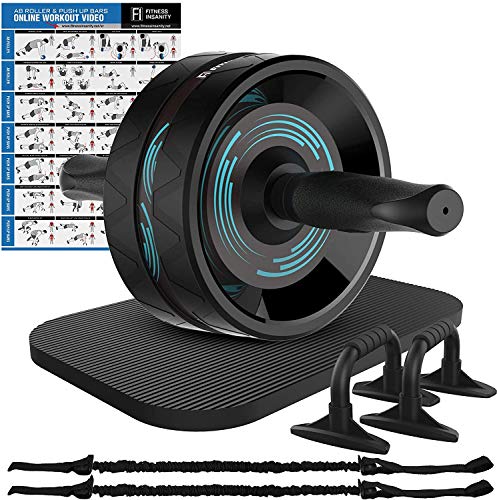 Ab Roller Wheel, 6-in-1 Ab Roller Kit with Knee Mat, Push-Up Bars, Resistance Bands, Workout Poster, Workout Guide, Perfect Home Gym Equipment for Men Women Abdominal Exercise