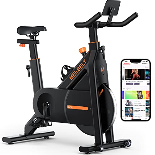 Mekbelt Exercise Bike with Magnetic Resistance, Indoor Cycling Stationary Bike Supports Smart Bluetooth Connectivity with Tablet Holder & Comfortable Seat Cushion, Compatible with Zwift for Home Gym (Black)