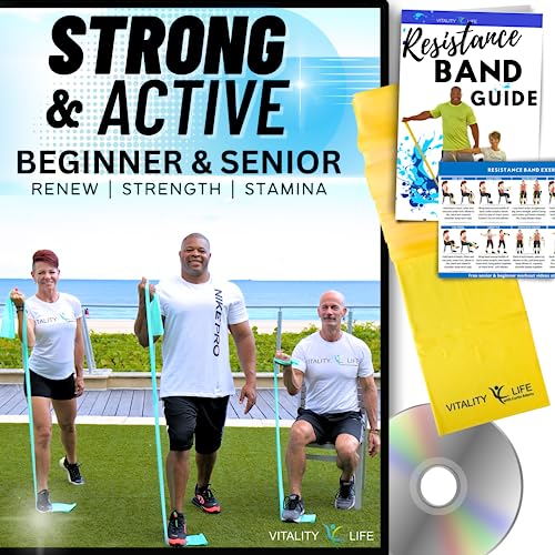 STRENGTHENING EXERCISES FOR SENIORS DVD + Poster + Resistance Band. Renew – Strength – Stamina. DVD Exercise for Seniors and Beginners. Resistance Band Workouts for Seniors. Exercise Seniors DVD.