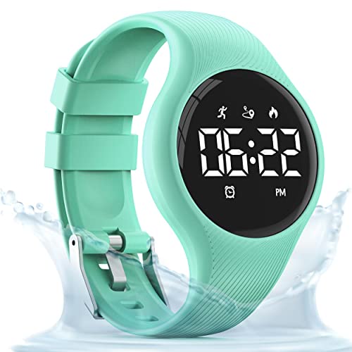 synwee Kids Digital Pedometer Watch, Step Counting Watch, IP68 Waterproof, Date/Alarm Clock/Timer, for Children Teens Boys Girls Women (LED Display- Green)