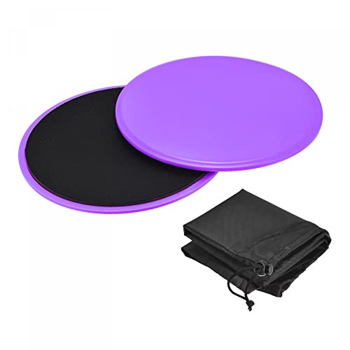 uxcell Exercise Core Sliders, 175mm Dia. Glider Discs with Cloth Bag, Dual Sided Usage on Carpet or Floor for Full Body Workout, Purple, 1Set