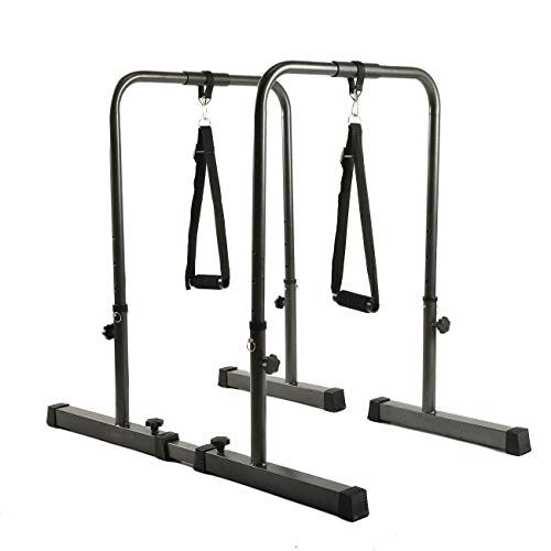 YESJOY Adjustable Dip Stand, Multi-Function Heavy Duty Dip Station Bars With Pull-Up Handle Grips For Home Gym Body Weights Strength Training. (Up to 500lbs Capacity)