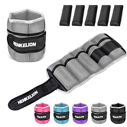 Henkelion 1 Pair 10 Lbs Adjustable Ankle Weights For Women Men Kids, Strength Training Wrist Weights Ankle Weights Set For Gym, Fitness Workout, Running, Lifting Exercise Leg Weights – each 5 Lbs Grey