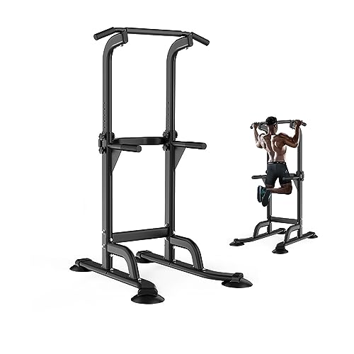 Trlakepreble Power Tower Dip Station Adjustable Height Pull Up Bar for Home Gym Strength Training Workout Equipment，Multiple Functions, Sturdy and Durable, Easy to Install, Suitable for the Whole Family
