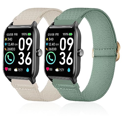 Lzwldan 2 Pack Stretchy Nylon Watch Bands Compatible with Woneligo Smart Watch IDW13,22mm Loop Soft Elastic Straps for FITVII H56/ ENOMIR ID208BT Watch for Women Men