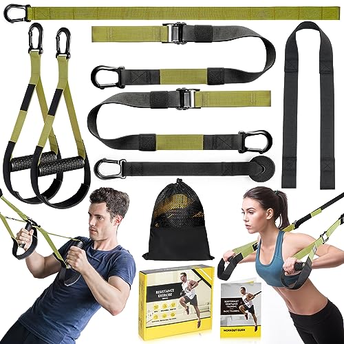 Home Resistance Training Kit, Green Resistance Trainer Exercise Straps with Handles, Door Anchor and Carrying Bag for Home Gym, Bodyweight Resistance Workout Straps for Indoor & Outdoor