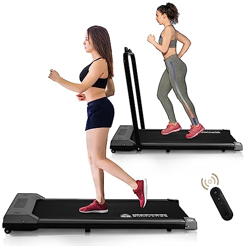 Signature Fitness 2 in 1 Treadmill Under Desk Treadmill 2 in 1 Walking Machine Folding Treadmill Jogging Machine with Remote Control, Pre-Assembled, Silver/Black