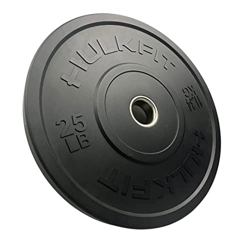 HulkFit Sport Series 2″ Olympic Shock Absorbing Rubber Bumper Weight Plates for Barbells – Black 25 lb Single