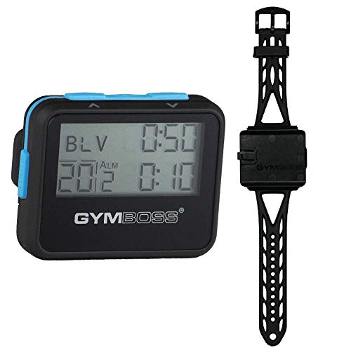 Gymboss Interval Timer and Stopwatch and Watchstrap – Bundle (Black w/Blue Buttons, One Size Fits All)