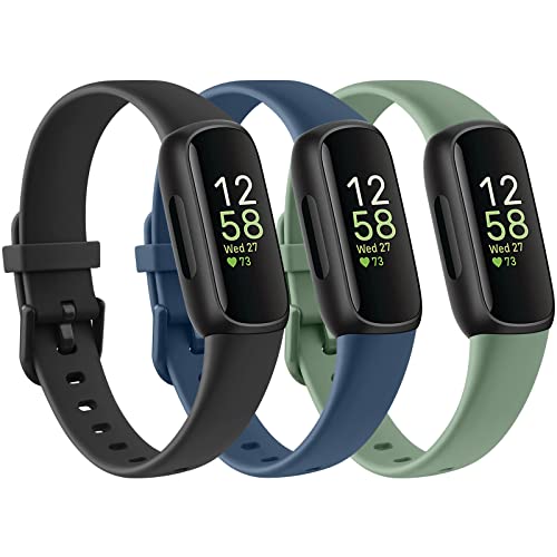 PACK 3 Silicone Bands for Fitbit Inspire 3 Replacement Wristbands for Women Men, Adjustable Soft Waterproof Sport Bands Compatible With Fitbit Inspire 3 Fitness Tracker(NOT for Inspire HR/Inspire1) (Black+Abyss Blue+Green)