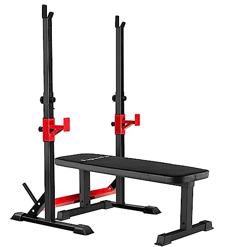 Goplus Olympic Weight Bench with Squat Rack, 660 LBS Bench Press Machine w/Fitness Barbell Rack Dip Station for Strength Training, Flat Workout Bench Equipment for Home Gym Weight Lifting
